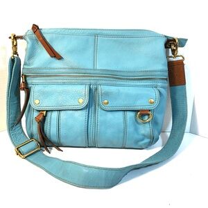 FOSSIL Turquoise Blue Leather MORGAN Crossbody Bag Purse